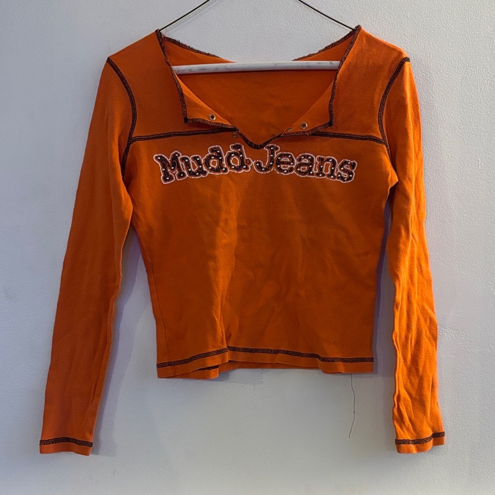 Mudd Orange Long Sleeve Tee with Embroidered Logo
